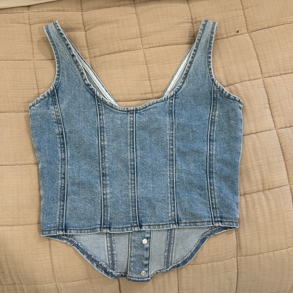 Meshki Light Blue Denim Corset Tank Top - Picture 6 of 7